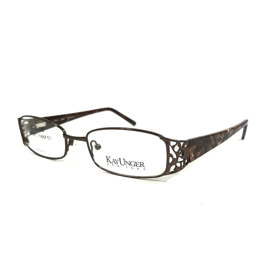 Kay Unger Eyeglasses Frames K141 BRN Brown Rectangle Marble Wire Rim 51-18-135